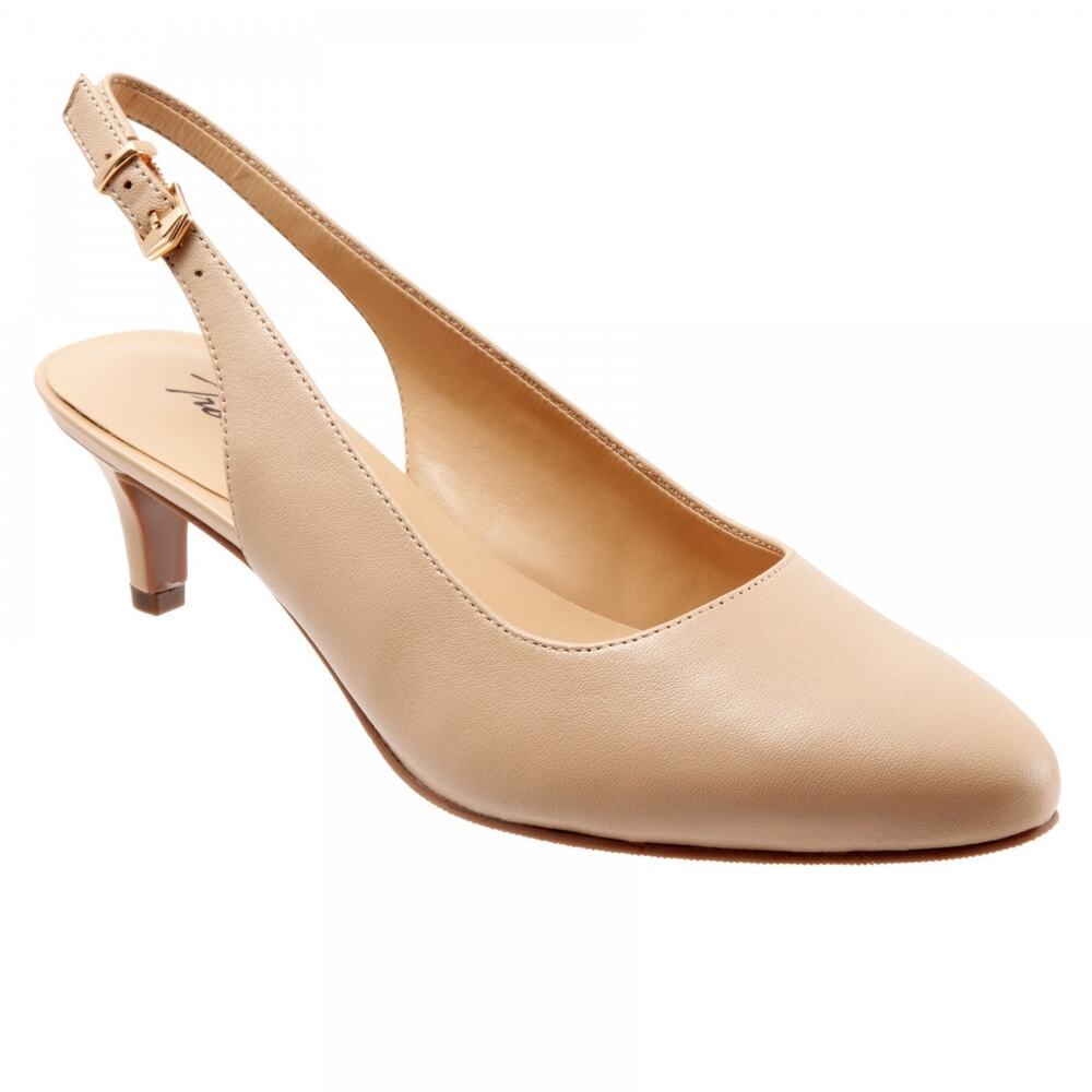 Trotters Keely Beige Kitten Heel Leather Pumps Comfort Dress Shoes Size 6